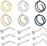 Double Nose Rings for Women CZ L Nose Rings Set