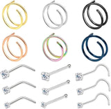 Double Nose Rings for Women CZ L Nose Rings Set