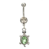 5 Pcs Green Crystal Leaf Turtle Dangle Belly Button Ring Set