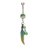 5 Pcs Green Crystal Leaf Turtle Dangle Belly Button Ring Set