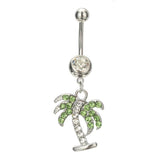 5 Pcs Green Crystal Leaf Turtle Dangle Belly Button Ring Set