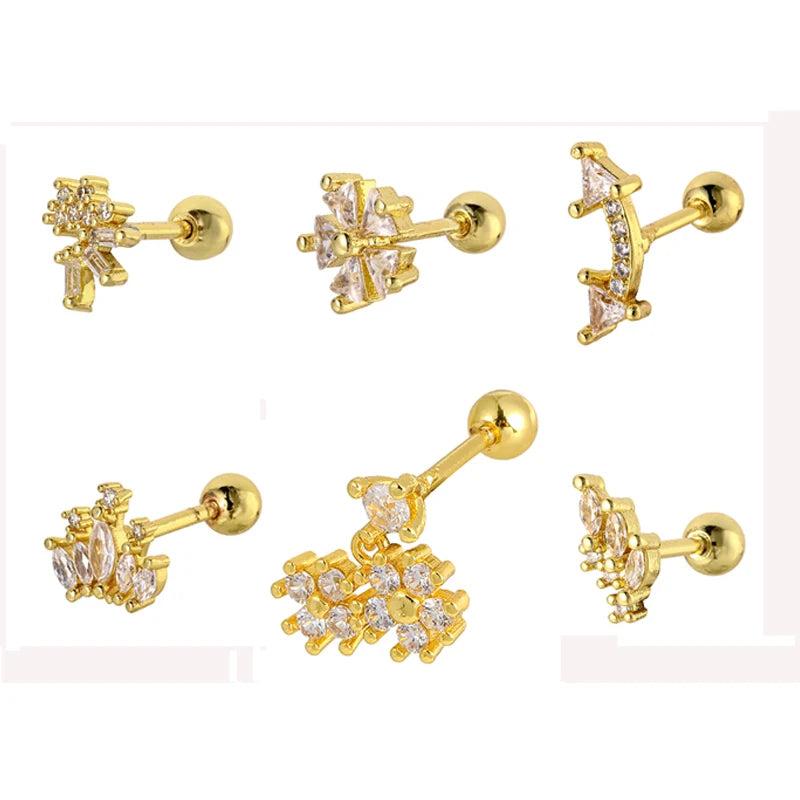 6 Pcs Stainless Steel Flower Ear Stud Earrings for Women