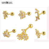 6 Pcs Stainless Steel Flower Ear Stud Earrings for Women