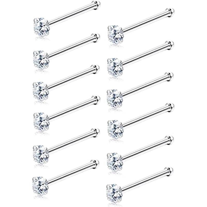 12Pcs Crystal Nose Studs Surgical Stainless Steel Body Jewelry Set