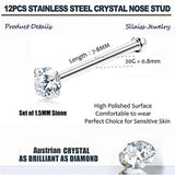 12Pcs Crystal Nose Studs Surgical Stainless Steel Body Jewelry Set