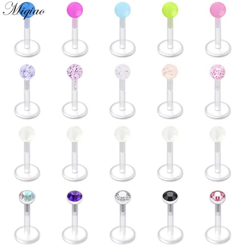 Miqiao 20pcs Acrylic Glitter Lip Nails Piercing Jewelry Set