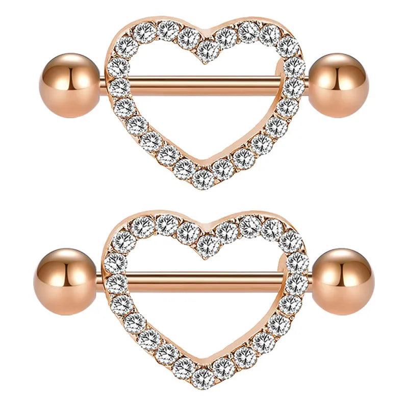 14G 16mm Nipple Rings Surgical Steel Heart Pair