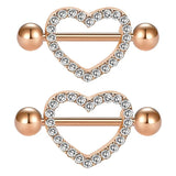 14G 16mm Nipple Rings Surgical Steel Heart Pair
