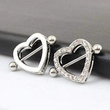 14G 16mm Nipple Rings Surgical Steel Heart Pair