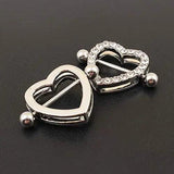 14G 16mm Nipple Rings Surgical Steel Heart Pair