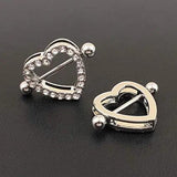 14G 16mm Nipple Rings Surgical Steel Heart Pair