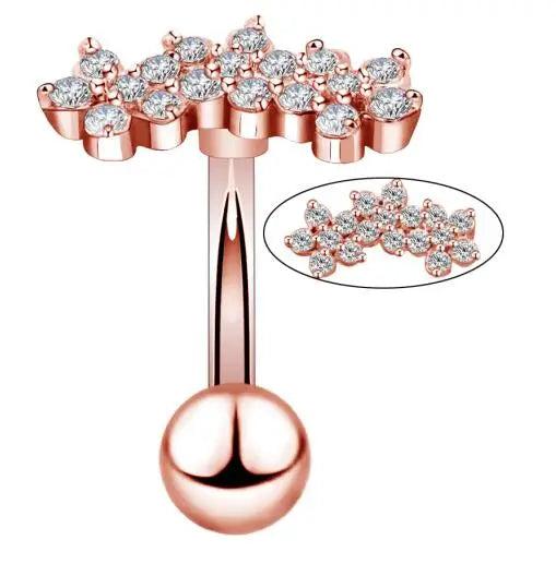 Flower Shape Curved Bar Cartilage Earrings Stud with Clear CZ