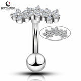 Flower Shape Curved Bar Cartilage Earrings Stud with Clear CZ