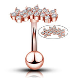 Flower Shape Curved Bar Cartilage Earrings Stud with Clear CZ
