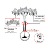 Flower Shape Curved Bar Cartilage Earrings Stud with Clear CZ