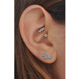 Flower Shape Curved Bar Cartilage Earrings Stud with Clear CZ