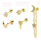6 Pcs Stainless Steel Star Moon Cartilage Earrings for Women Ear Piercing