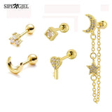 6 Pcs Stainless Steel Star Moon Cartilage Earrings for Women Ear Piercing