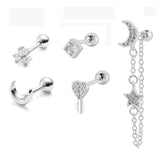 6 Pcs Stainless Steel Star Moon Cartilage Earrings for Women Ear Piercing