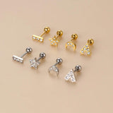Stainless Steel Zircon Starmoon Cartilage Earrings Thin Rod Screw Set