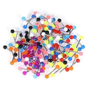 100Pcs Acrylic Tongue Piercing Surgical Steel Bar Body Jewelry Gift 14G