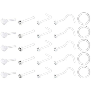 Clear Skin Nose Rings Retainers Flexible Bioflex Studs Body Piercing
