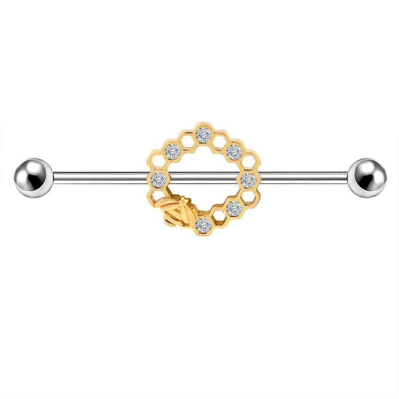 Honeycomb Stainless Steel Industrial Barbell Bee Piercing