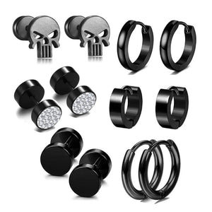 6 Pairs Surgical Steel CZ Ear Studs Rings Punk Body Piercing Jewelry