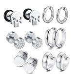 6 Pairs Surgical Steel CZ Ear Studs Rings Punk Body Piercing Jewelry