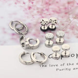 6 Pairs Surgical Steel CZ Ear Studs Rings Punk Body Piercing Jewelry