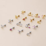 Love Butterfly Flowers Pink Zircon Ear Nails Thread Cartilage Piercing
