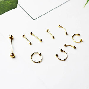 Punk Kpop Piercing Jewelry Set, Stainless Steel, 9 Pieces