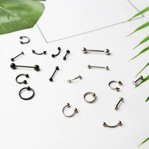 Punk Kpop Piercing Jewelry Set, Stainless Steel, 9 Pieces