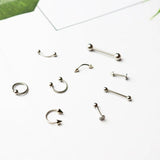 Punk Kpop Piercing Jewelry Set, Stainless Steel, 9 Pieces