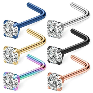 20G Surgical Steel CZ Nose Stud Rings L Shaped Piercing Jewelry 1-6PCS