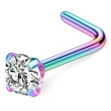 20G Surgical Steel CZ Nose Stud Rings L Shaped Piercing Jewelry 1-6PCS