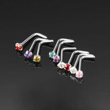 9PCS Zircon Crystal Nose Rings Nose Studs L Shape Nose Piercing Jewelry 20G