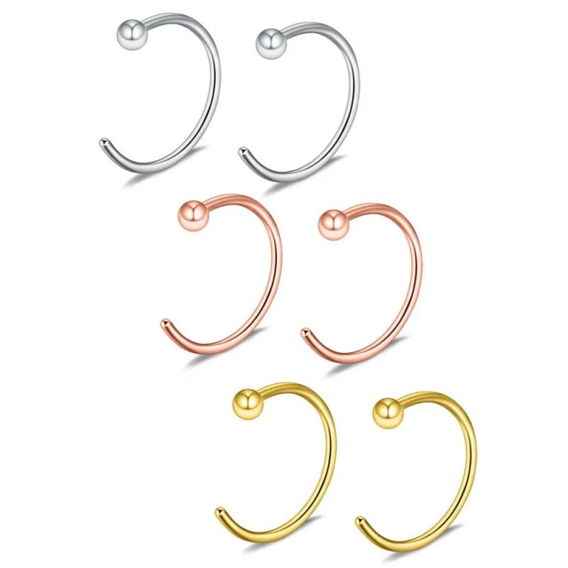 6PCS Stainless Steel Body Jewelry Piercing Earrings Nose Hoop 18G 6/8/10mm