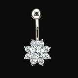 Flower Belly Button Ring Navel Piercing Surgical Steel CZ Body Jewelry