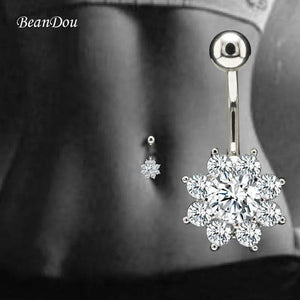 Flower Belly Button Ring Navel Piercing Surgical Steel CZ Body Jewelry