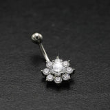 Flower Belly Button Ring Navel Piercing Surgical Steel CZ Body Jewelry