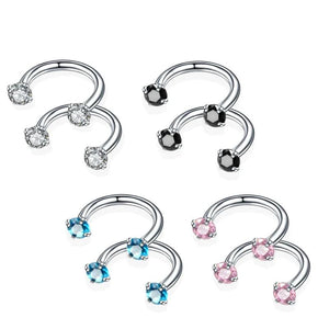 8PCS CZ Zircon Eyebrow Nose Rings Stainless Steel Body Jewelry