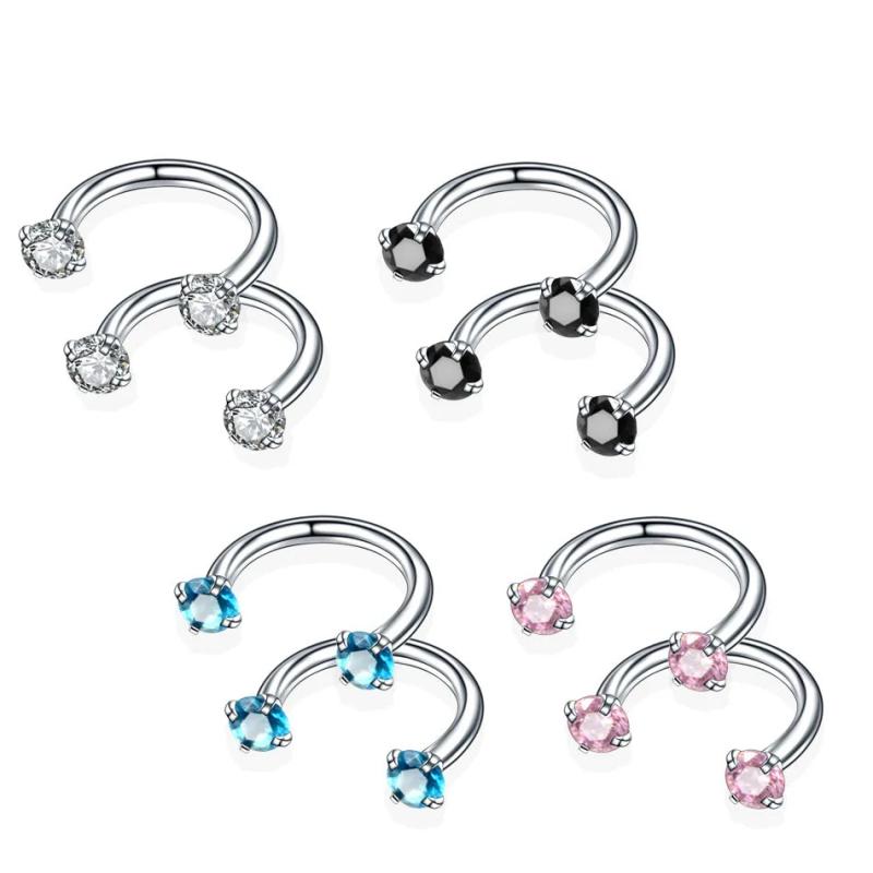 8PCS CZ Zircon Eyebrow Nose Rings Stainless Steel Body Jewelry