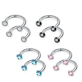 8PCS CZ Zircon Eyebrow Nose Rings Stainless Steel Body Jewelry