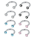 8PCS CZ Zircon Eyebrow Nose Rings Stainless Steel Body Jewelry