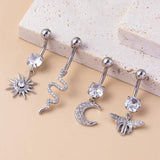 Micro Zircon Sun Moon Butterfly Snake Pendant Navel Nail