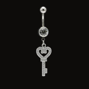Sexy Key Dangle Belly Button Rings Surgical Steel Crystal Body Jewelry