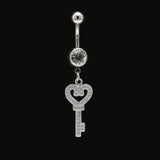 Sexy Key Dangle Belly Button Rings Surgical Steel Crystal Body Jewelry