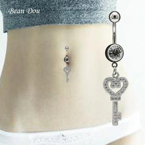Sexy Key Dangle Belly Button Rings Surgical Steel Crystal Body Jewelry