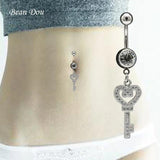 Sexy Key Dangle Belly Button Rings Surgical Steel Crystal Body Jewelry